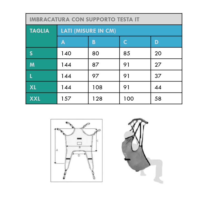 GB Medicali - Imbracatura con supporto testa per sollevatore - IT