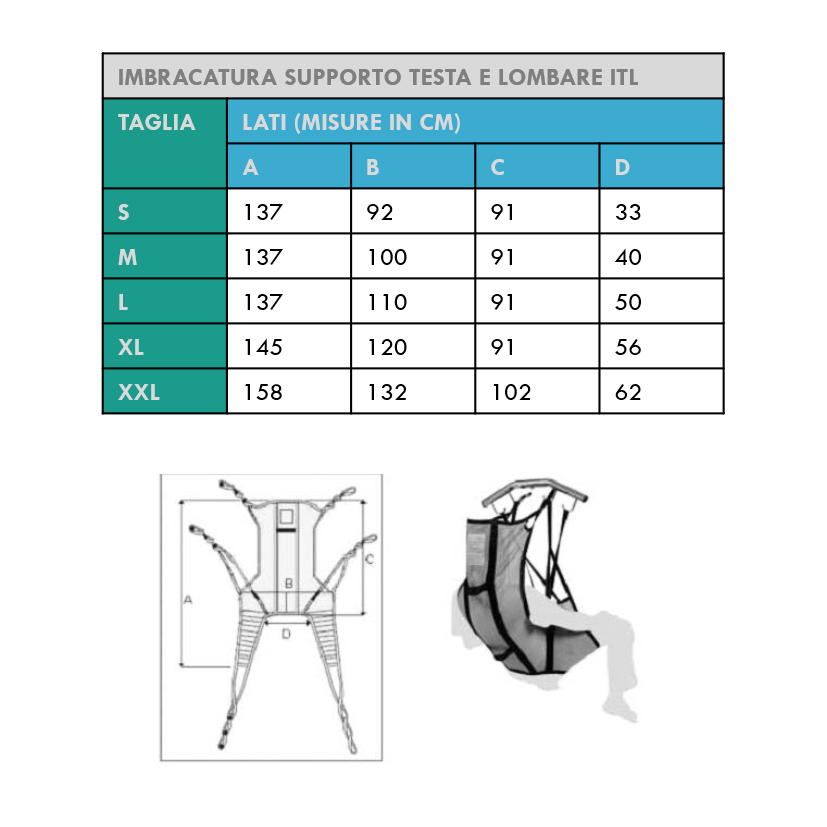 GB Medicali - Imbracatura con supporto testa e lombare per sollevatore - ITL