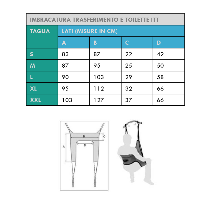 GB Medicali - Imbracatura per sollevatore per trasferimento e toilette - ITT